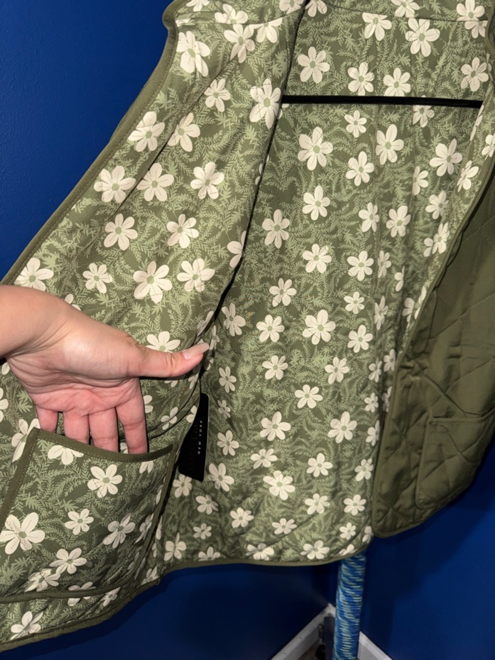 SABRINA LAUREN- NWT Reversible Green Floral Open Front Jacket Size Petite Med - Picture 9 of 14